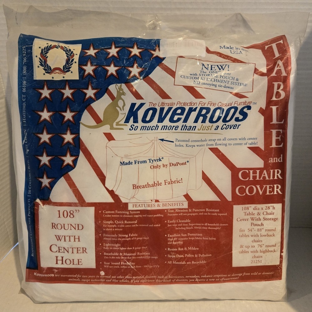 Koveroo Original, 108" round table and chair cover Made From Tyvek New Nos